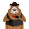 Groundhog Day. Marmot in hat and with pipe. Rodent aristocrat. I