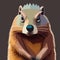 Groundhog. Illustration. A Groundhog (Marmota monax) under a holly bush. Groundhog Day. February 2. 2024.
