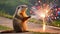 The groundhog is setting off fireworks, AI Generative