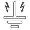 Grounding thin line icon, Safety engineering concept, Electric earthing sign on white background, Electrical grounding