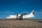 Groundlevel shot of a white Turboprop Airliner