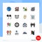 Group of 16 Flat Color Filled Lines Signs and Symbols for wrench wheel, close, adrenaline, lens aperture, camera lens