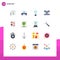 Group of 16 Flat Colors Signs and Symbols for document, analytics, creative, battery, energy