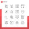 Group of 16 Modern Outlines Set for business startup, race, app, line, user