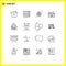 Group of 16 Modern Outlines Set for publish, typing, seo, typewriter, picture