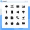 Group of 16 Modern Solid Glyphs Set for chart, analytics, management, analysis, percentage