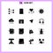 Group of 16 Modern Solid Glyphs Set for cloud, setting, love, gear, e