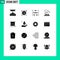 Group of 16 Modern Solid Glyphs Set for edit, rain, graph, cloud, science