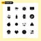 Group of 16 Modern Solid Glyphs Set for hand, tracking, announcement, youtube, video