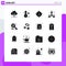 Group of 16 Modern Solid Glyphs Set for internet, modern, communication, management, business