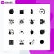 Group of 16 Modern Solid Glyphs Set for night party, decoration, ice cream, bow, minus