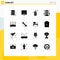 Group of 16 Modern Solid Glyphs Set for wifi, romantic, fire, romance, hotel