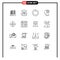 Group of 16 Outlines Signs and Symbols for browser, bag, spring, target, gear