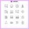 Group of 16 Outlines Signs and Symbols for development, coding, compass, student, user