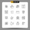 Group of 16 Outlines Signs and Symbols for page, inbox, coins, browser, web