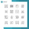 Group of 16 Outlines Signs and Symbols for page, keyboard, ball, right, productivity