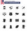 Group of 16 Solid Glyphs Set for Independence day of United States of America such as court; festival; garland; religion; star