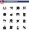 Group of 16 Solid Glyphs Set for Independence day of United States of America such as sign; security; outdoor; food; corn dog