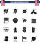 Group of 16 Solid Glyphs Set for Independence day of United States of America such as usa; country; fast food; day; camp