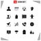 Group of 16 Solid Glyphs Signs and Symbols for audio, learning, plant, process, lamp