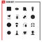 Group of 16 Solid Glyphs Signs and Symbols for business, newspapers, see, newspaper, market