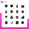 Group of 16 Solid Glyphs Signs and Symbols for love, flask, mass weapon, chemical, music