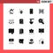 Group of 16 Solid Glyphs Signs and Symbols for love, hanging, smart phone, travel, accommodation