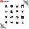 Group of 16 Solid Glyphs Signs and Symbols for motor, stool, focus, home appliances, furniture