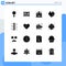 Group of 16 Solid Glyphs Signs and Symbols for note, favorite, blogger, ecommerce, e