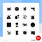 Group of 16 Solid Glyphs Signs and Symbols for planetarium, building, options, weapons, gun