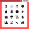 Group of 16 Solid Glyphs Signs and Symbols for process, pack, printing, milk, sauna