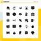 Group of 25 Modern Solid Glyphs Set for accidents, signaling, telescope, vision, market