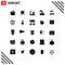 Group of 25 Modern Solid Glyphs Set for beach, landscape, building, industry, toronto