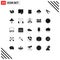 Group of 25 Modern Solid Glyphs Set for construction, plier, twitter, scince, data