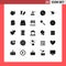 Group of 25 Modern Solid Glyphs Set for down, music, fire, media, flame