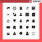 Group of 25 Modern Solid Glyphs Set for internet, christmas, plumbing, cane, powder