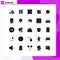 Group of 25 Modern Solid Glyphs Set for rail, pointer, engine, direction, video