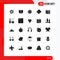 Group of 25 Modern Solid Glyphs Set for return, electronic, machine, network, chip