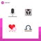 Group of 4 Flat Icons Signs and Symbols for audio, love, microphone, scale, astrology