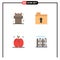 Group of 4 Modern Flat Icons Set for beach, home, folder, apple, fence
