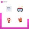 Group of 4 Modern Flat Icons Set for ethernet, gloves, clock, flower, construction