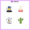 Group of 4 Modern Flat Icons Set for event, lady, hat, avatar, light