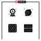 Group of 4 Modern Solid Glyphs Set for employee, delete, location, fast food, wheel