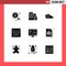 Group of 9 Modern Solid Glyphs Set for agreement, printing, headoffice, shopping, online