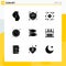 Group of 9 Modern Solid Glyphs Set for black coin, time, internet of things, optimization, wifi