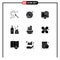 Group of 9 Modern Solid Glyphs Set for business, global organization, monitor, skincare, foam