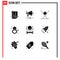 Group of 9 Modern Solid Glyphs Set for celebrate, flower, drink, eight, sushi