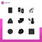 Group of 9 Modern Solid Glyphs Set for data, accounting, tablet, files, stage