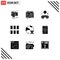 Group of 9 Modern Solid Glyphs Set for data, layout, free, image, editing