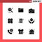 Group of 9 Modern Solid Glyphs Set for education, technology, document, photography, camera